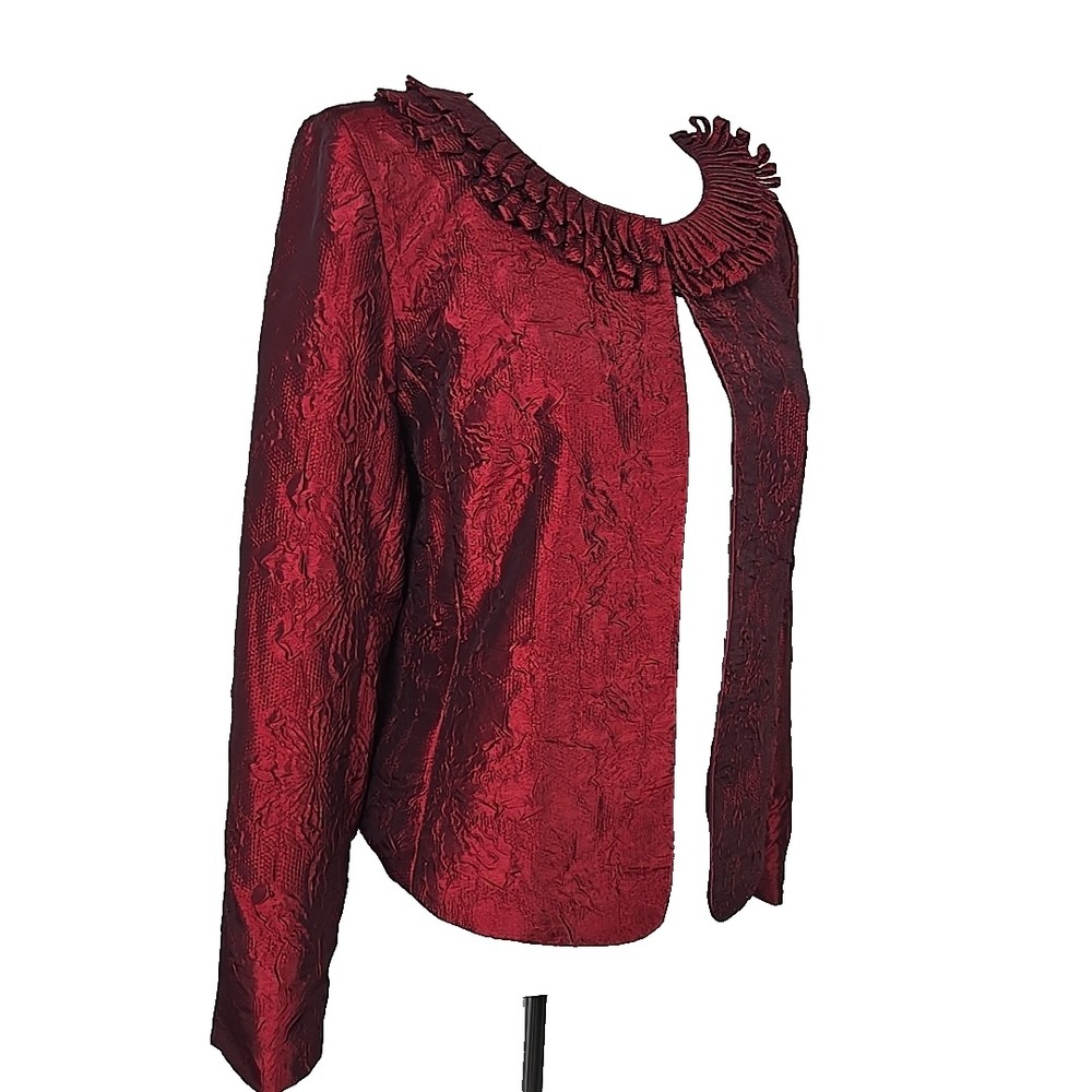 Lavender & Honey- Holiday Red Taffeta Bolero Jacket Size Petite Large PL